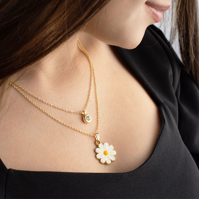 TITANIUM STEEL NECKLACE DAISY FLOWER