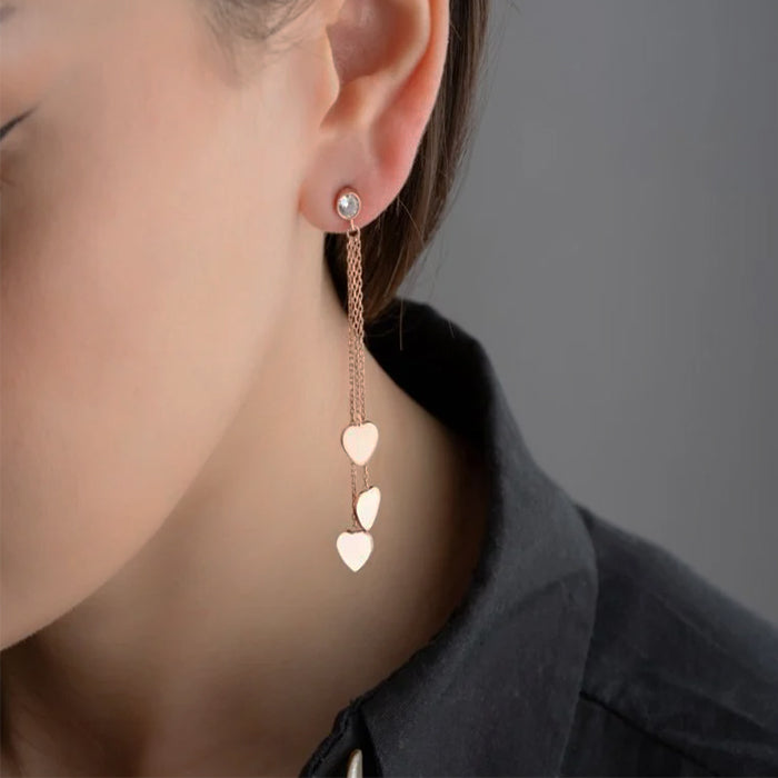 STERLING SILVER EARRINGS TRIPLE HEART - 1 PAIR