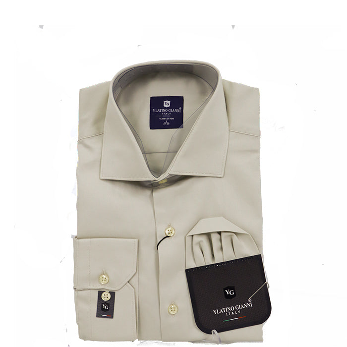 YGIANNI COTTON SATIN BEIGE SHIRT WITH P SQUARE