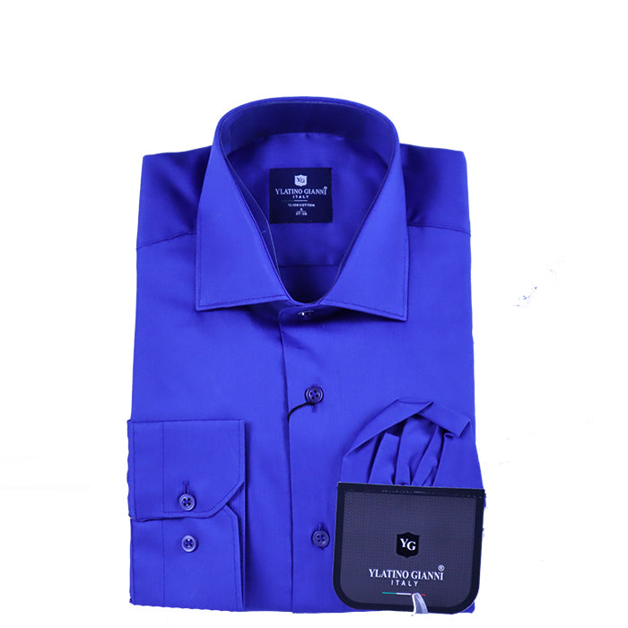 YGIANNI COTTON SATIN BLUE SHIRT WITH P SQUARE