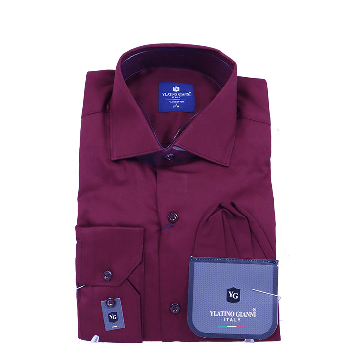 YGIANNI COTTON SATIN MAROON SHIRT WITH P SQUARE