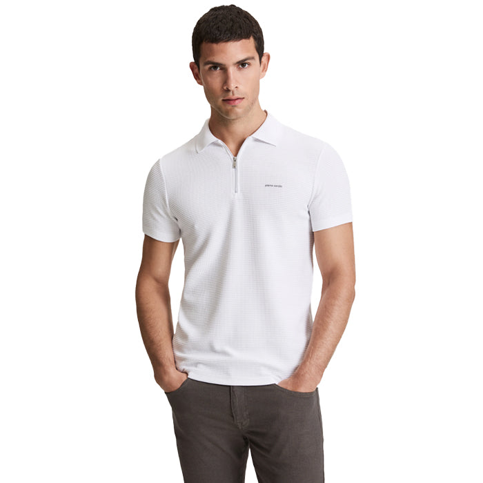 PIERRE CARDIN WHITE POLO T SHIRT WITH ZIPPER
