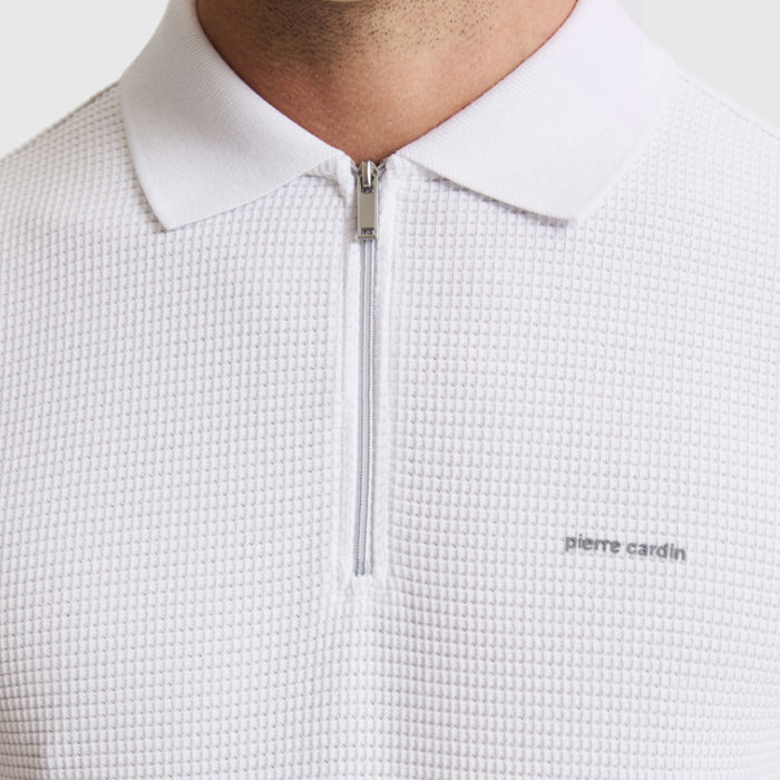 PIERRE CARDIN WHITE POLO T SHIRT WITH ZIPPER