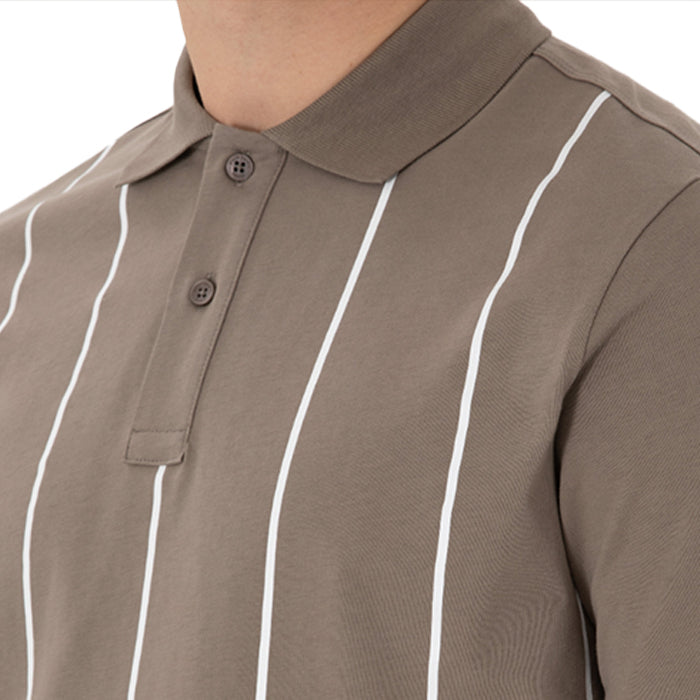 PIERRE CARDIN MINK POLO T SHIRT WITH WHITE STRIPES