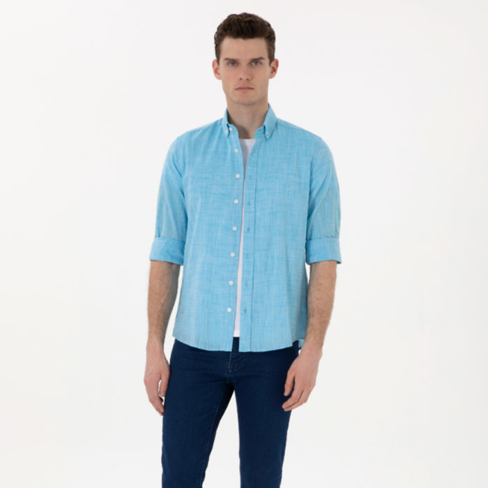 PIERRE CARDIN LIGHT BLUE LINEN SHIRT
