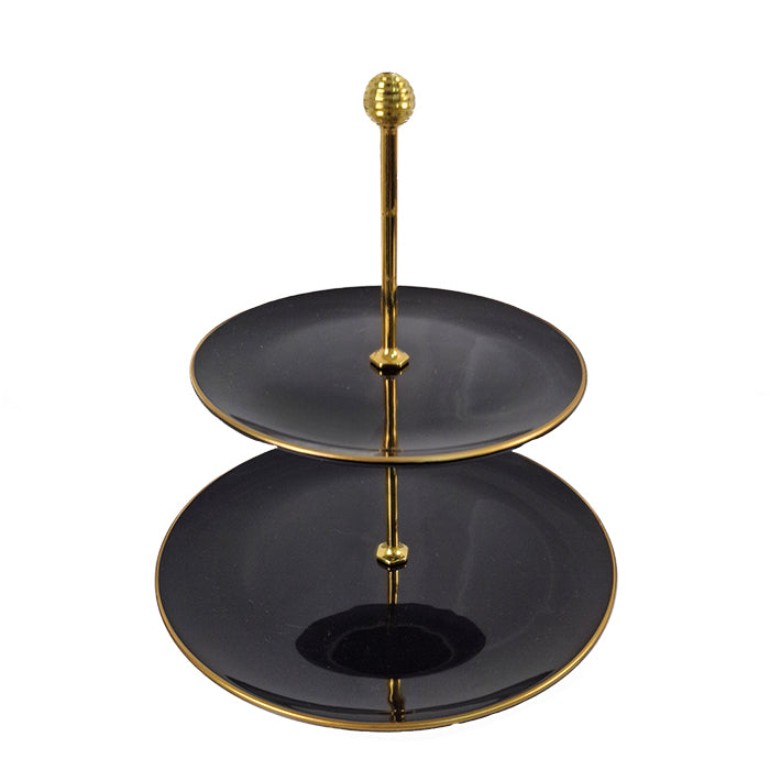 TWO TIER CAKE STAND SERAMIC BLACK
