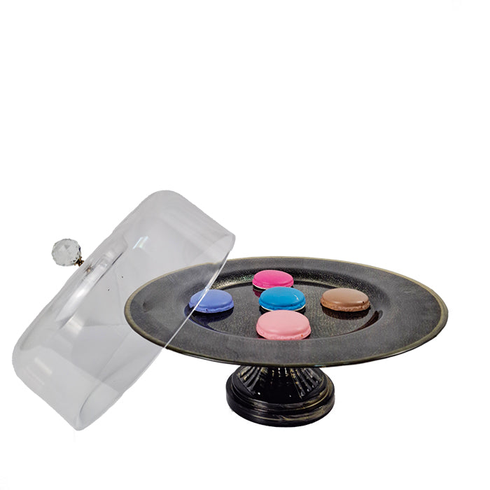 GLASS CAKE PLATE STAND & COVER GALAXI DESIGN