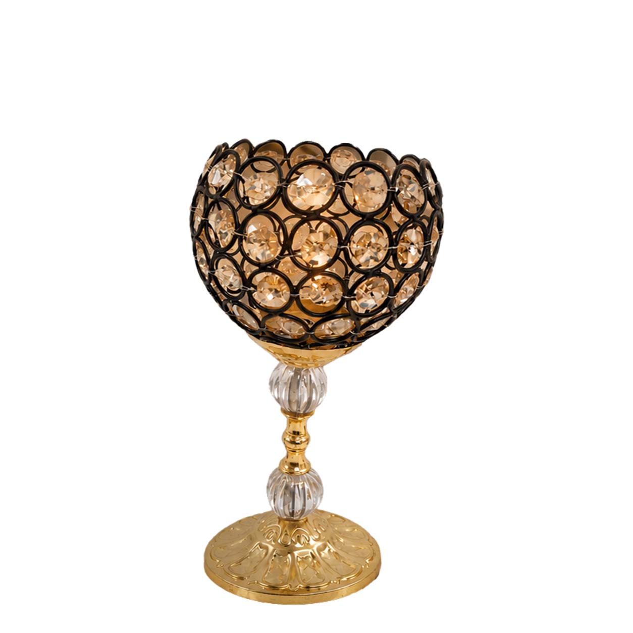 CANDLE HOLDER SINGLE 25 CM GOLD CYRSTAL