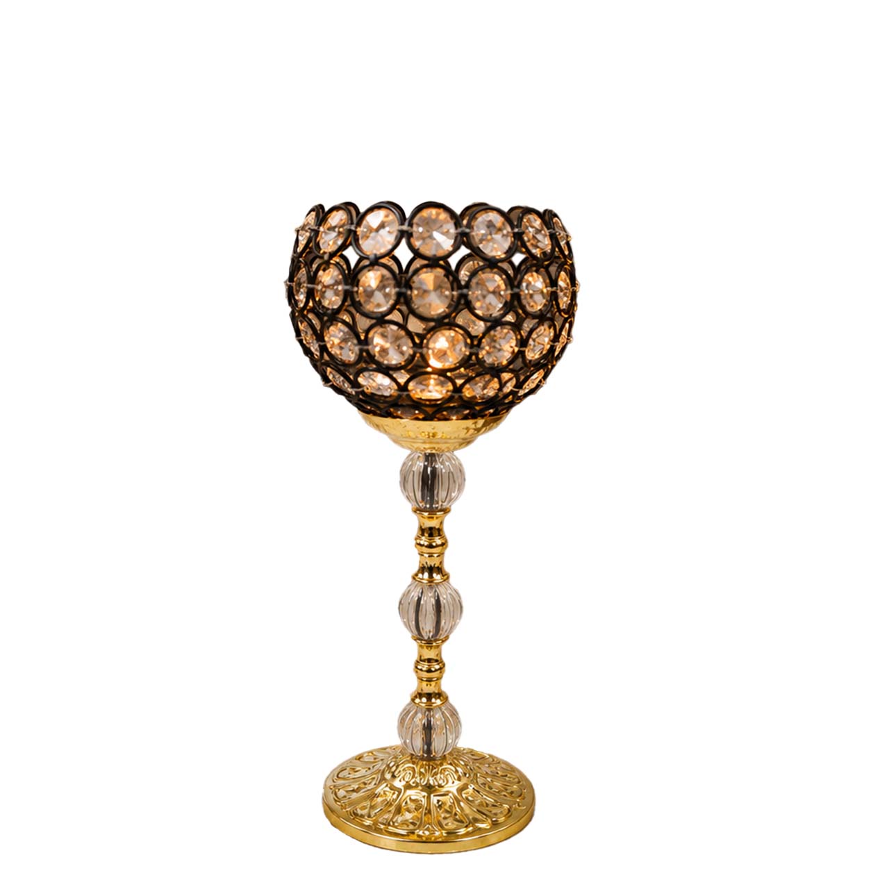 CANDLE HOLDER SINGLE 25 CM GOLD CYRSTAL