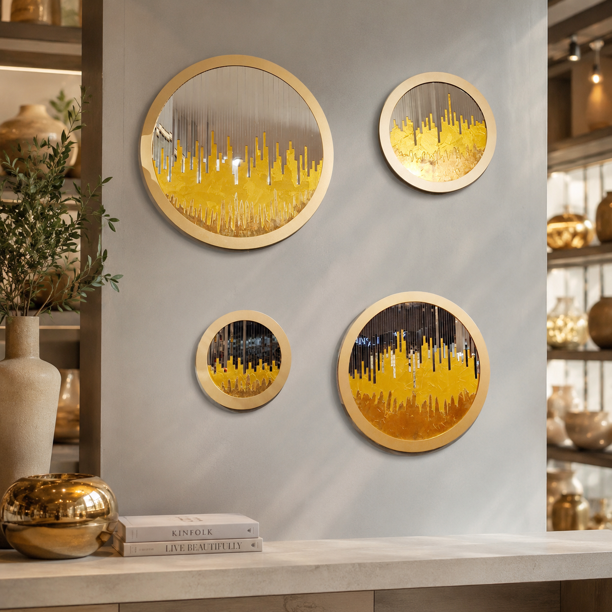 WALL DECOR FOUR PCS(SET) ROUND LOUISE GOLD
