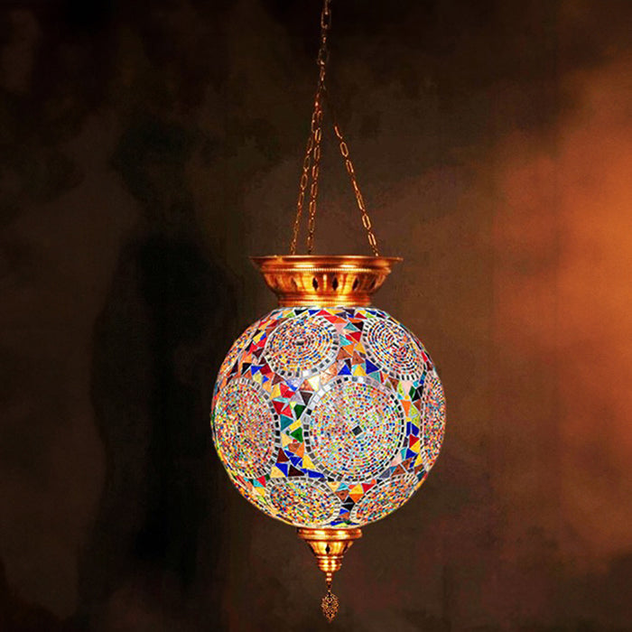 MOSAIC GLASS CHANDELIER ONE GLOBE BIG SIZE