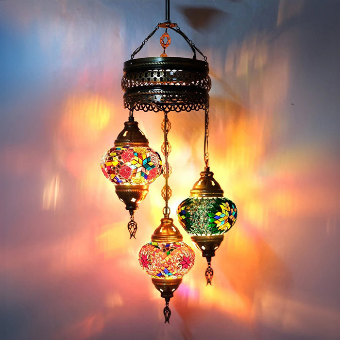 MOSAIC GLASS CHANDELIER THREE GLOBES
