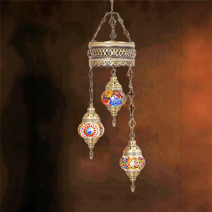 MOSAIC GLASS CHANDELIER THREE GLOBES