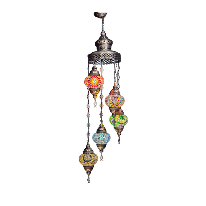 MOSAIC GLASS CHANDELIER FIVE GLOBES