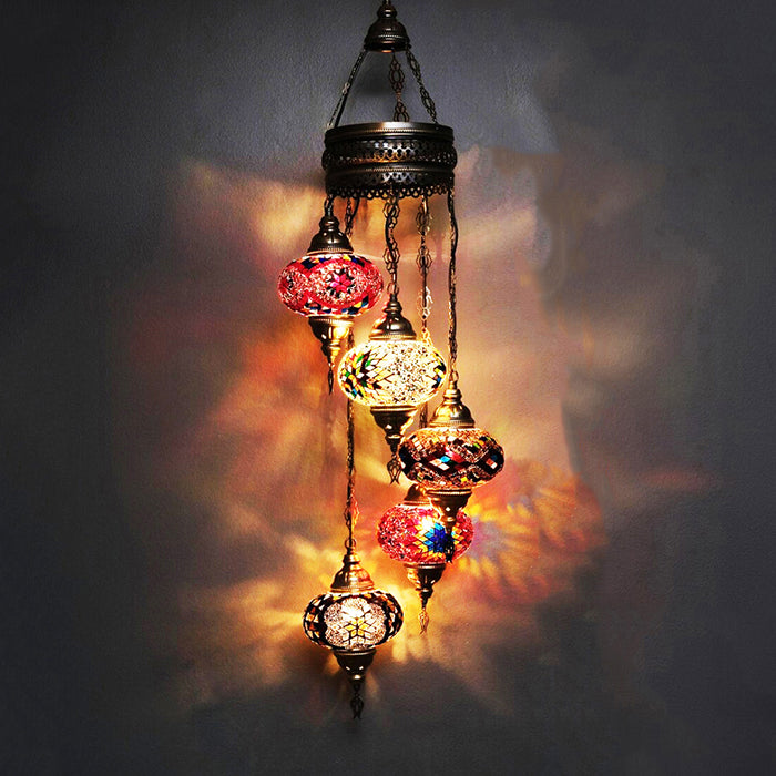 MOSAIC GLASS CHANDELIER FIVE GLOBES