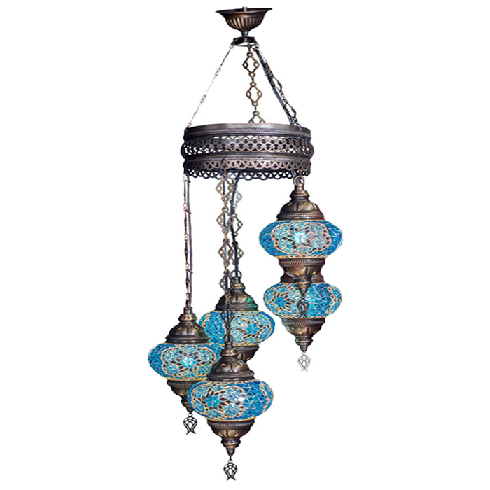 MOSAIC GLASS CHANDELIER FIVE GLOBES