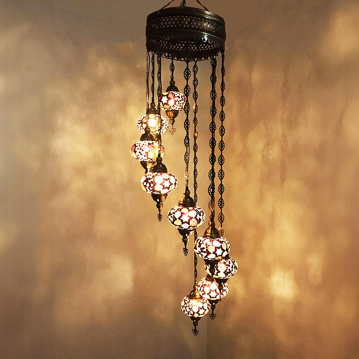 MOSAIC GLASS CHANDELIER NINE GLOBES