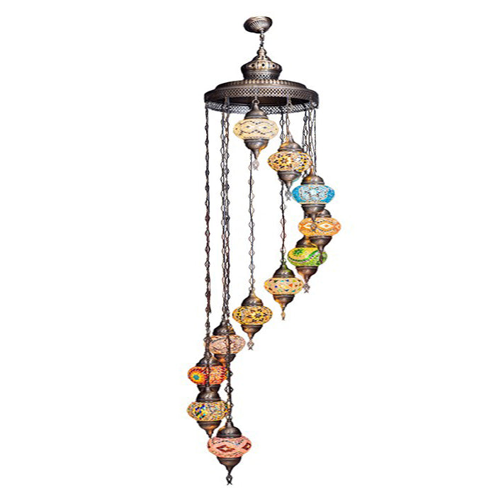 MOSAIC GLASS CHANDELIER ELEVEN GLOBES