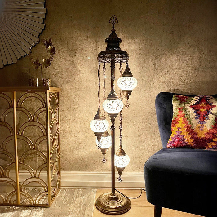 MOSAIC GLASS FLOOR LAMP FIVE GLOBES