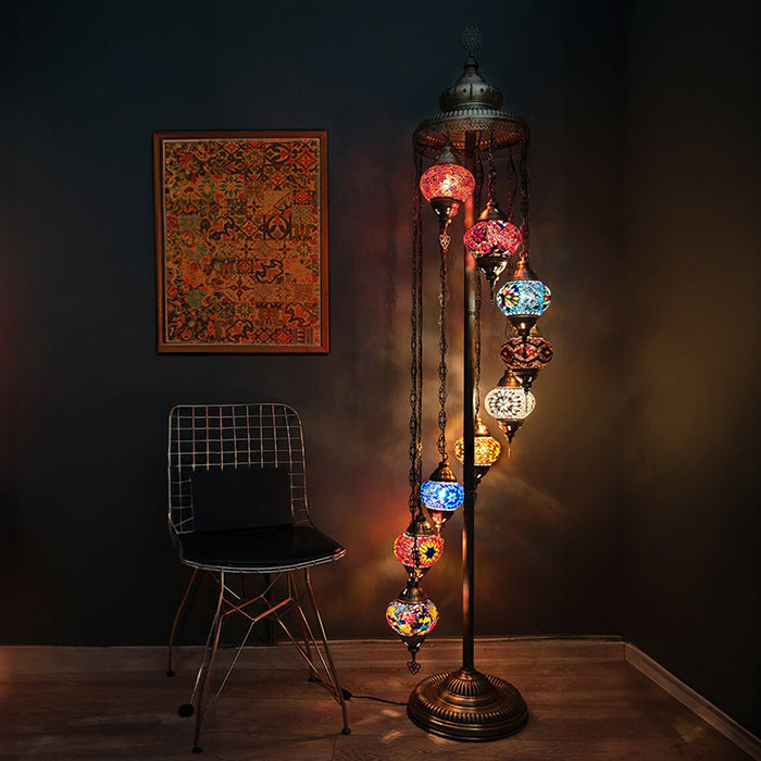 MOSAIC GLASS FLOOR LAMP NINE GLOBES