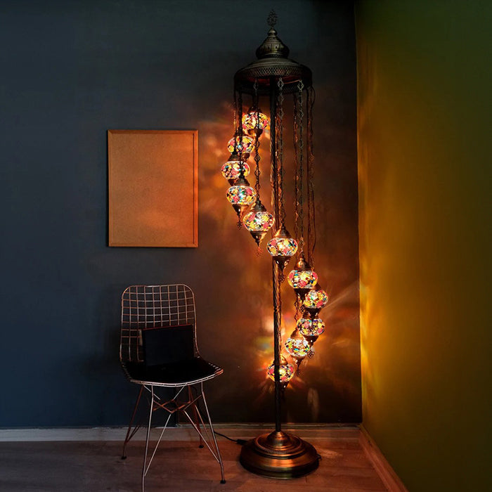 MOSAIC GLASS FLOOR LAMP ELEVEN GLOBES