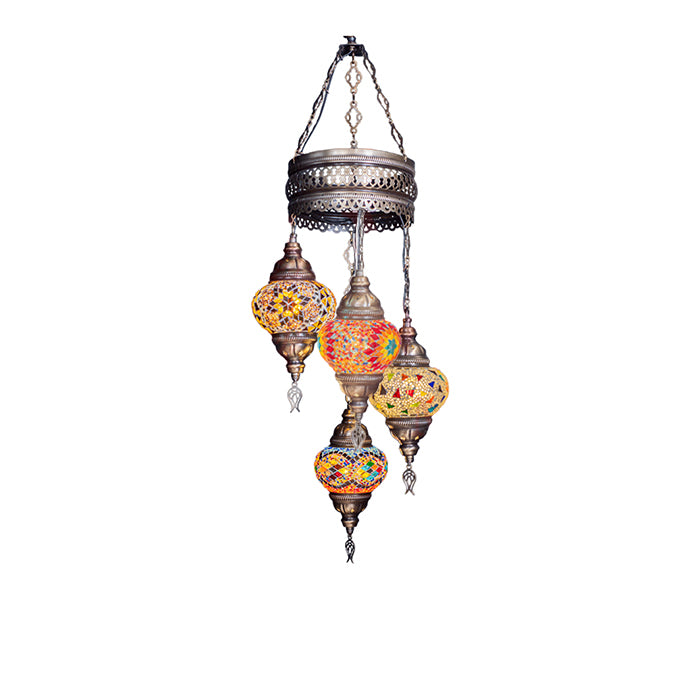 MOSAIC GLASS CHANDELIER FOUR GLOBES