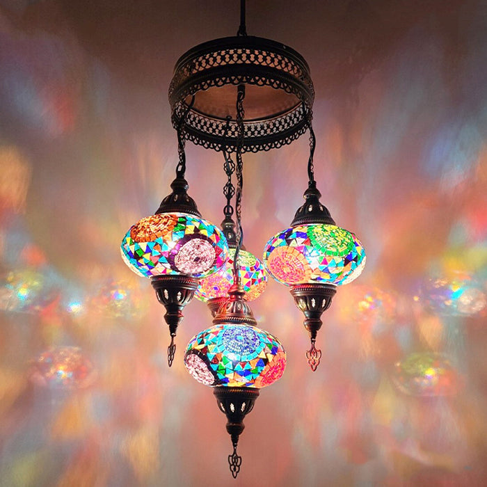 MOSAIC GLASS CHANDELIER FOUR GLOBES