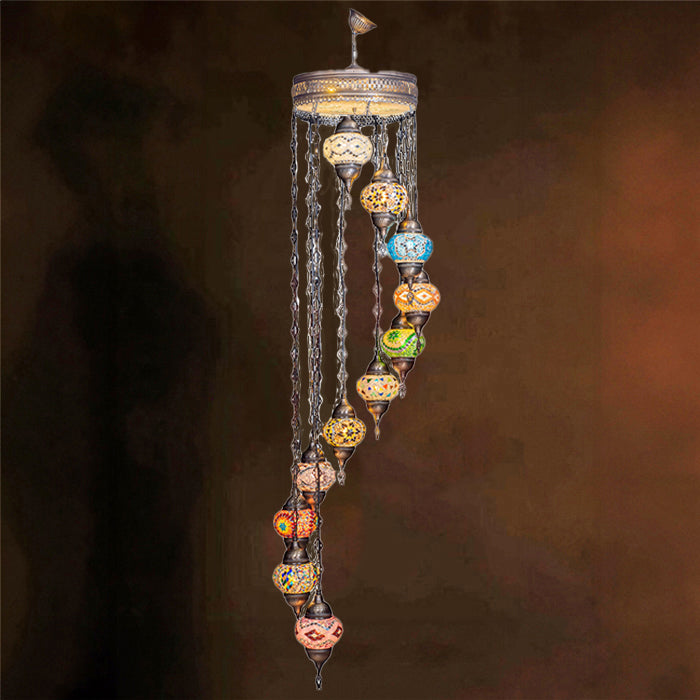 MOSAIC GLASS CHANDELIER ELEVEN GLOBES