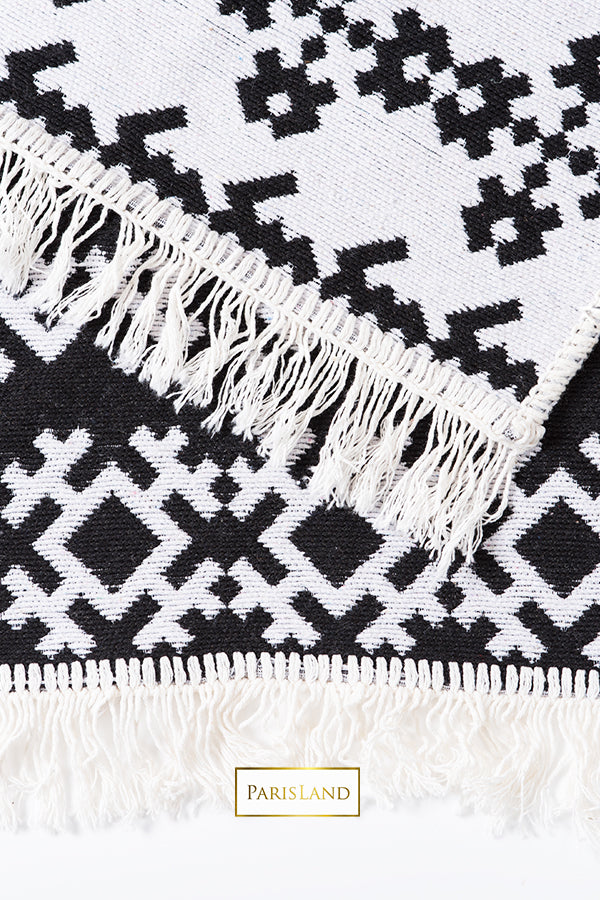 BLACK&WHITE DESIGN TRADITIONAL COTTON RUG