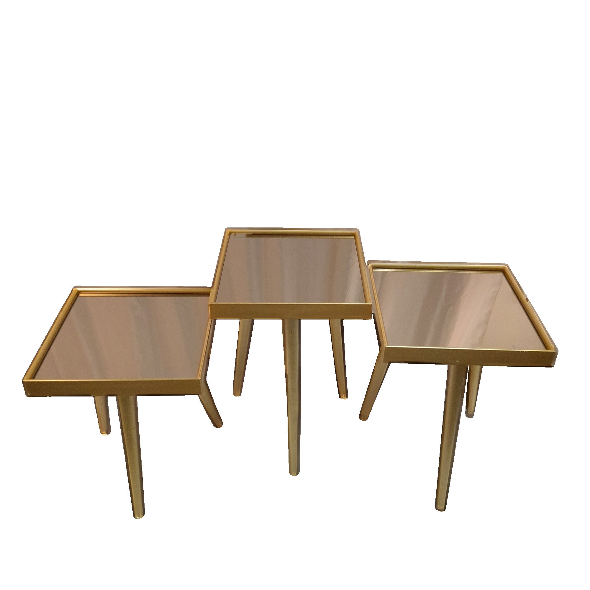 COFFE TABLE TRIPLE SET DESIGN SQUARE GOLD