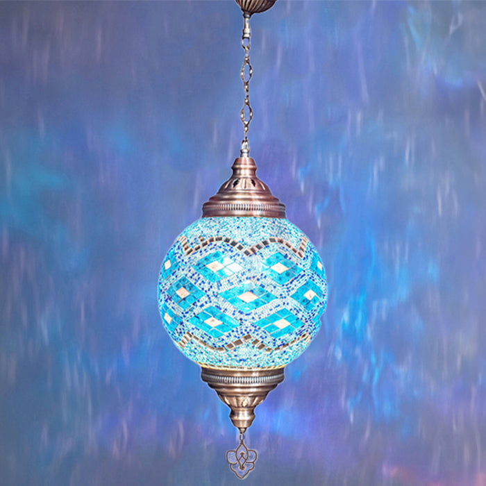 MOSAIC GLASS CHANDELIER ONE GLOBE BIG SIZE