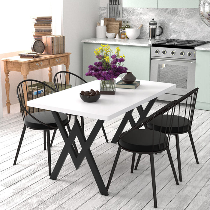 DINING TABLE HAVE 4 CHAIR X DESIGN LEGS