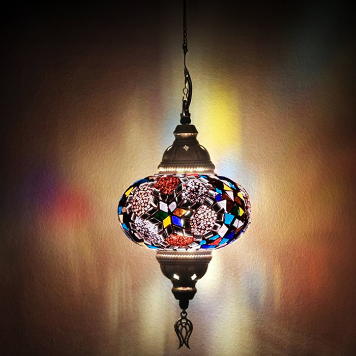 MOSAIC GLASS CHANDELIER ONE GLOBE BIG SIZE