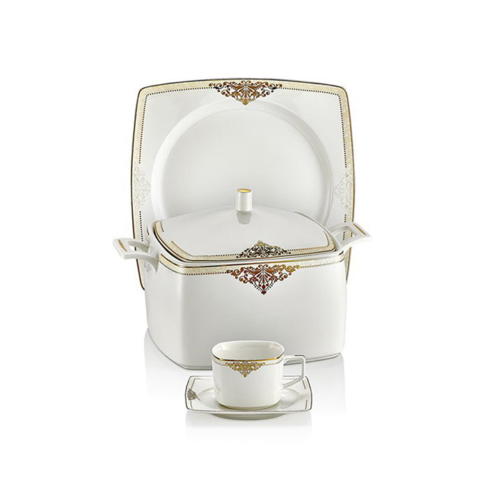 DINNER SET 85 PCS KARE BONE DESIGN SCHAFER DARK GOLD SQUARE