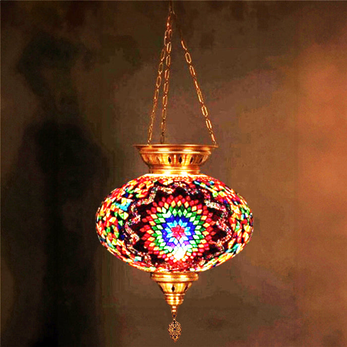 MOSAIC GLASS CHANDELIER ONE GLOBE BIG SIZE