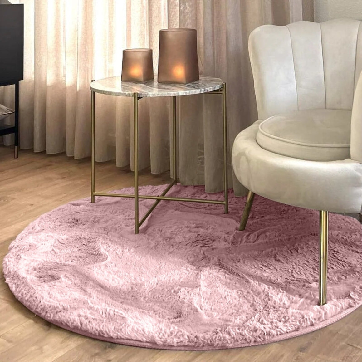FLUFFY CARPET OLD PINK ROUND 80 CM