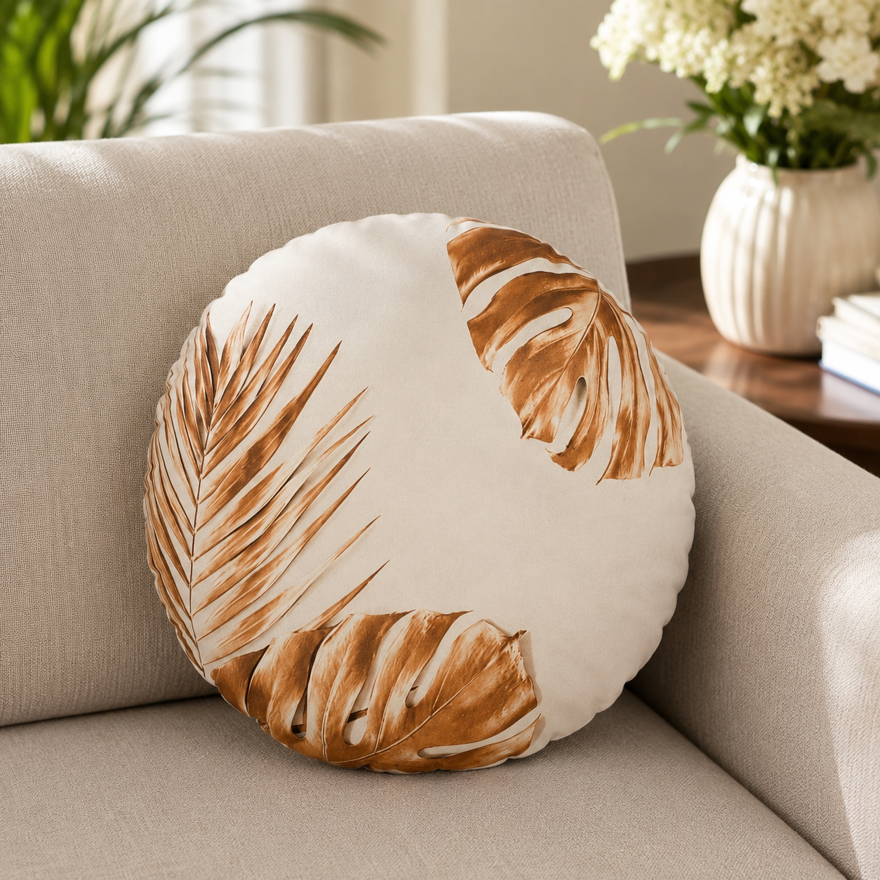 CUSHION COVER ROUND 43 CM SUEDE FABRIC ONE SIDE PRINTED