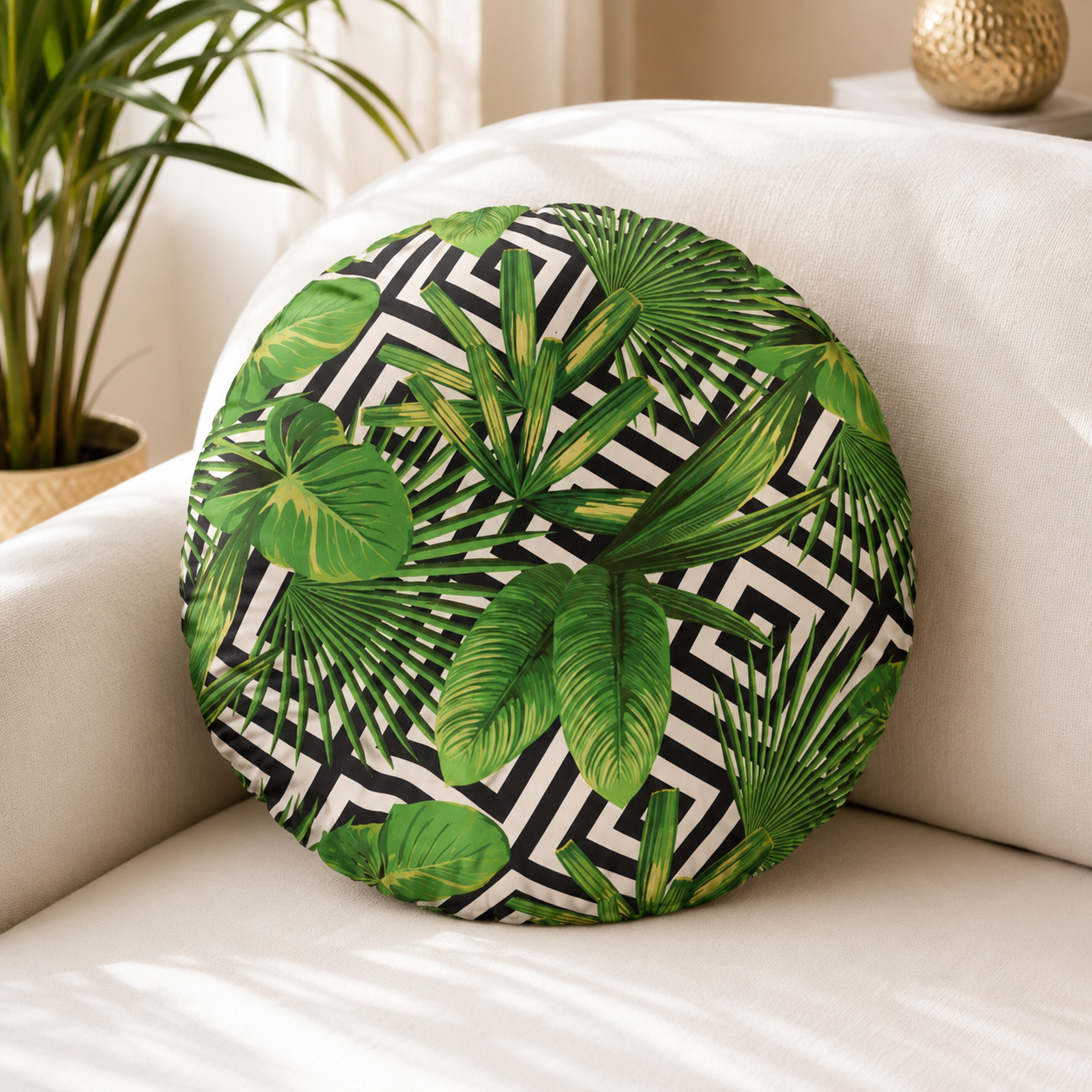 CUSHION COVER ROUND 43 CM SUEDE FABRIC ONE SIDE PRINTED