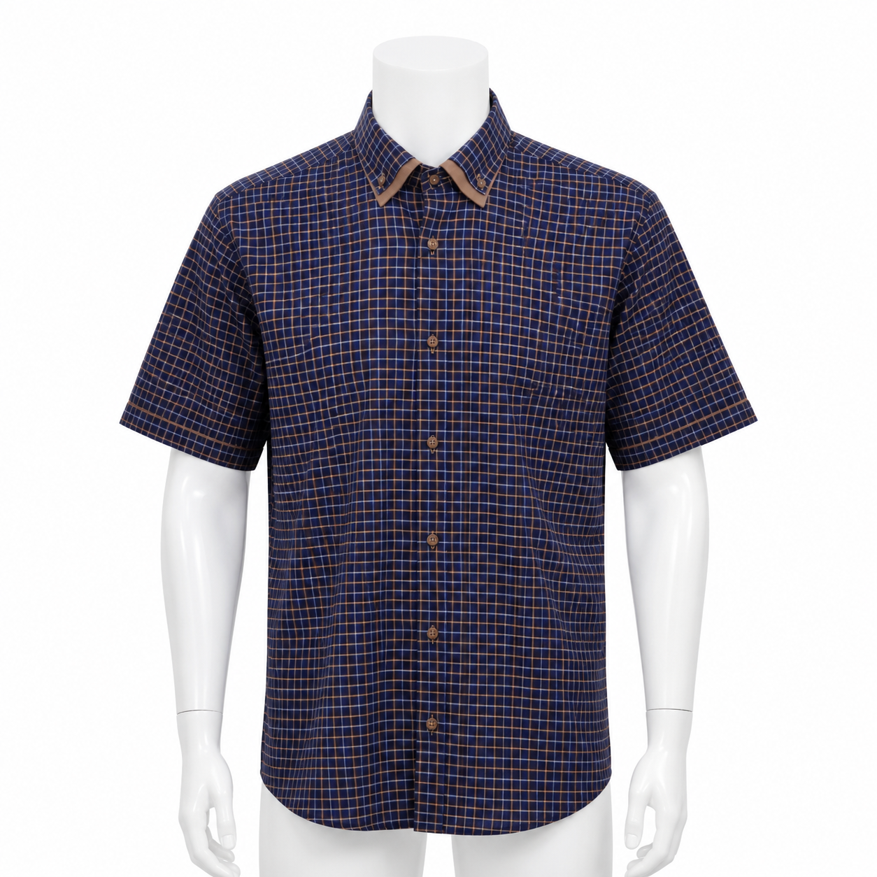 PALMEN SHIRT NAVY AND BROWN SHORT SLEEVE