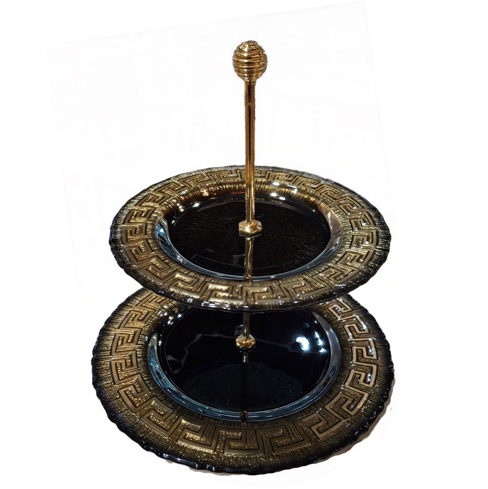 GLASS CAKE PLATE TWO TIER VERSACE DESIGN