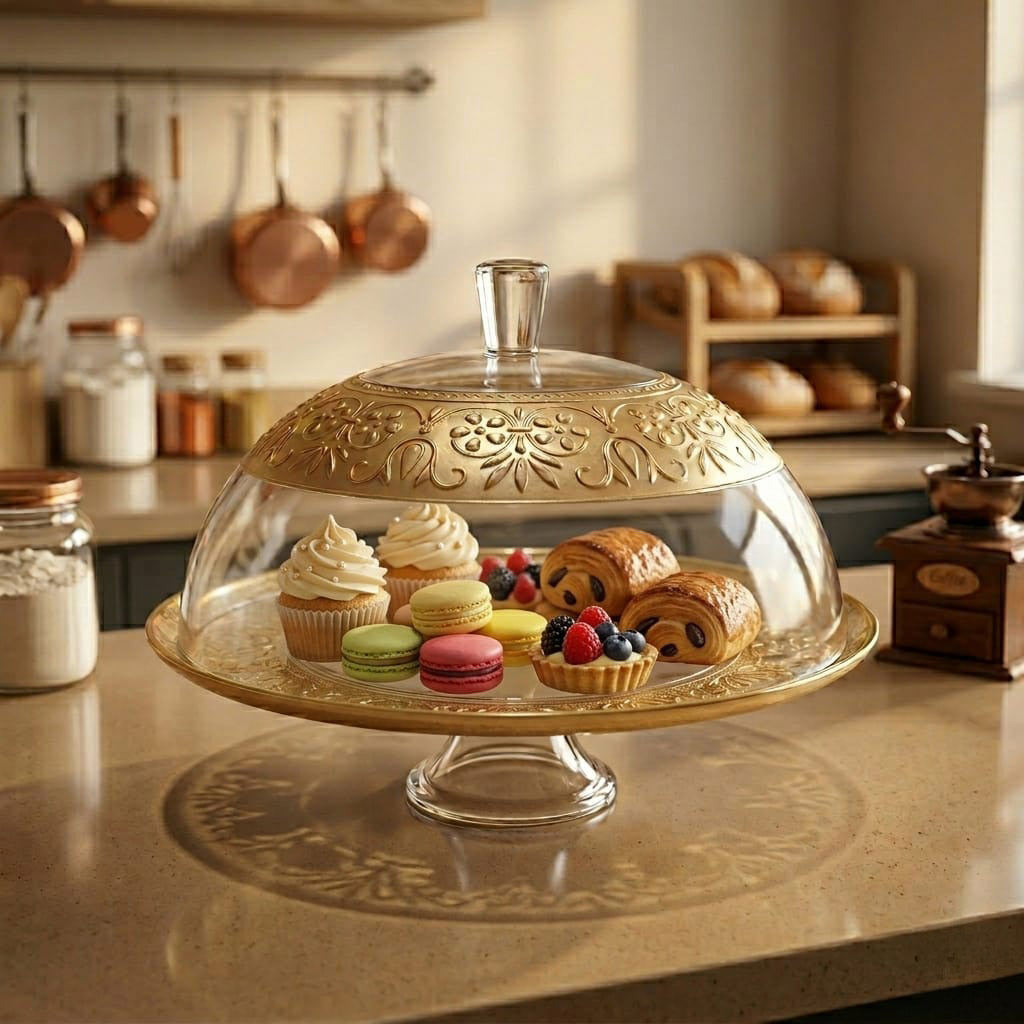 CAKE STAND AND GLASS COVER 32 CM BROWN SIGMA DESIGN