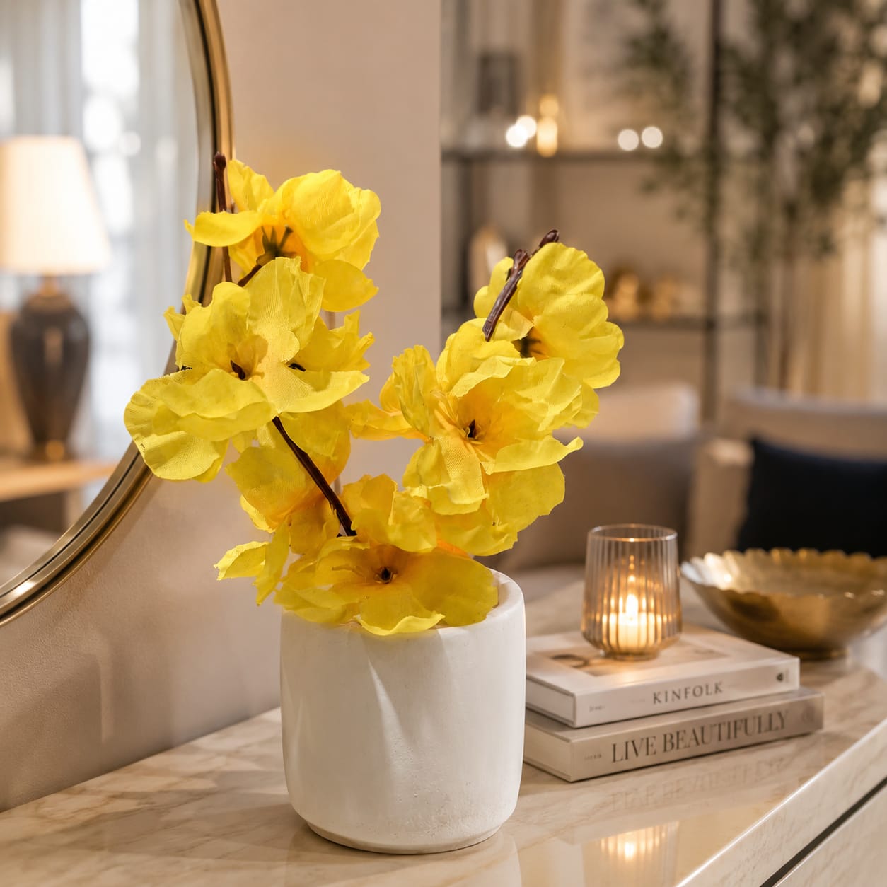 ARTIFICIAL FLOWER WITH STONE POT SMALL SIZE