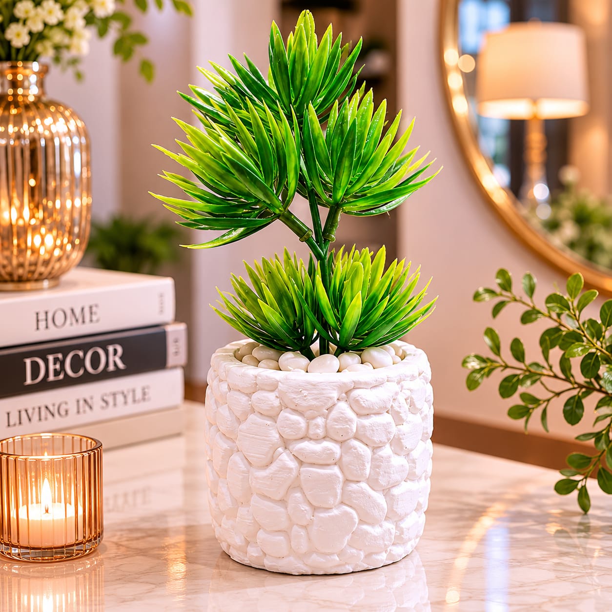 ARTIFICIAL FLOWER WITH STONE POT SMALL SIZE