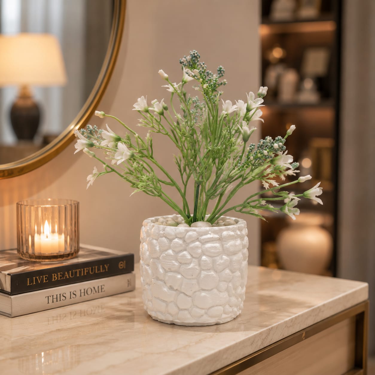ARTIFICIAL FLOWER WITH STONE POT SMALL SIZE