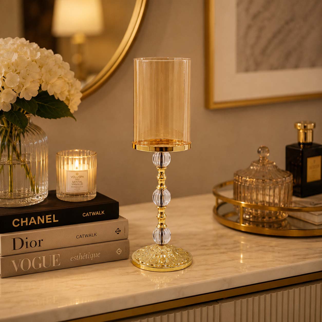 CANDLE HOLDER SINGLE GLASS SILVER SIRINLER