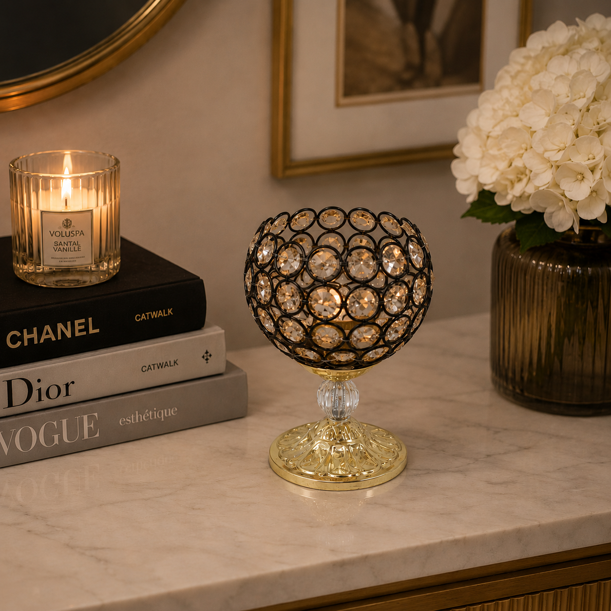CANDLE HOLDER SINGLE 25 CM SILVER CYRSTAL