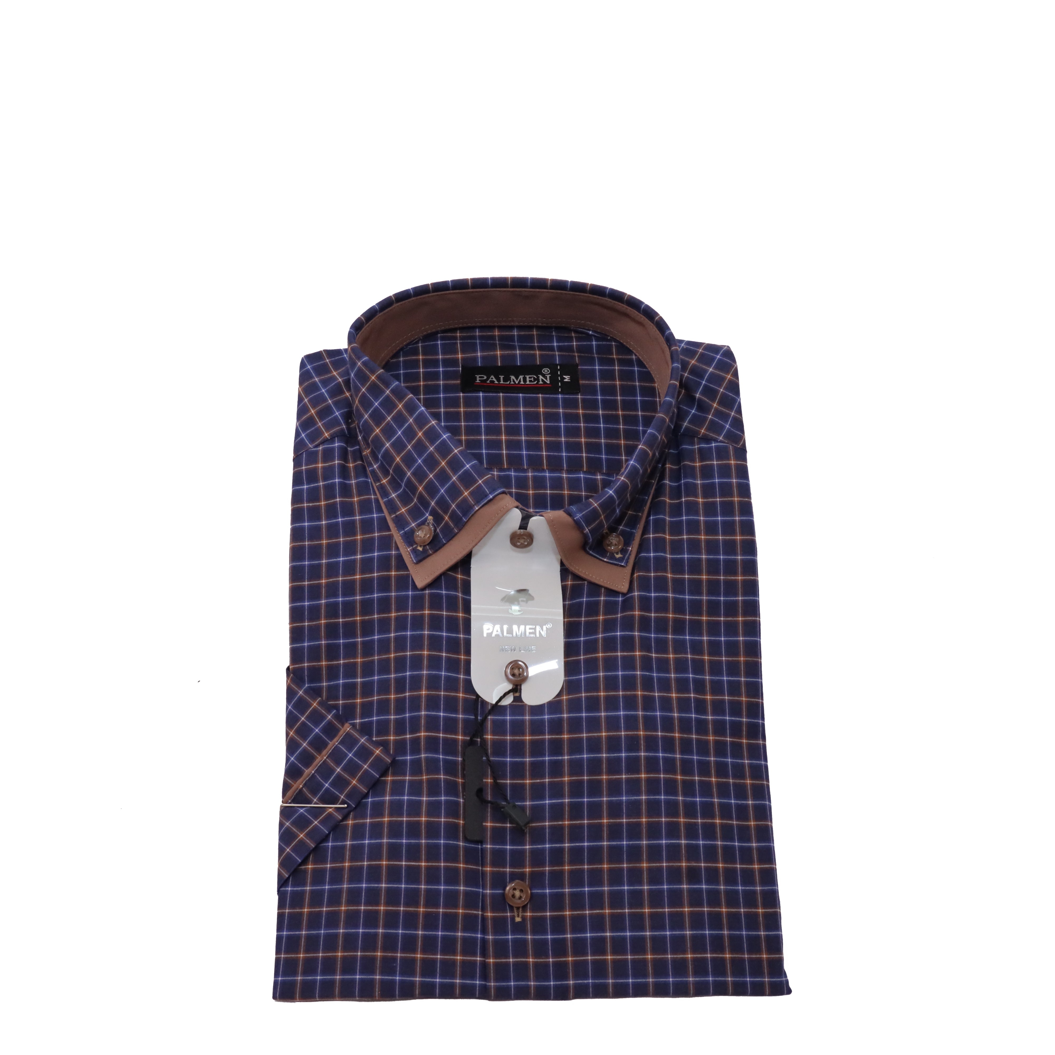 PALMEN SHIRT  NAVY AND BROWN SHORT SLEEVE