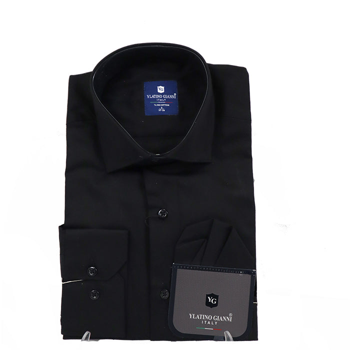 YGIANNI COTTON SATIN BLACK SHIRT WITH P SQUARE