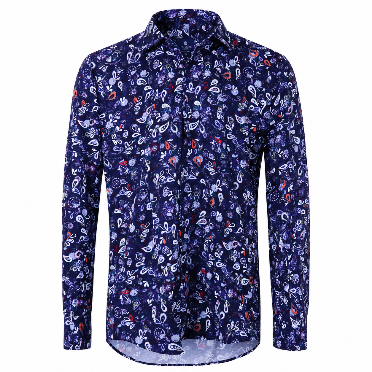YGIANNI COTTON SATIN NAVY FLORAL SHIRT WITH P SQUARE