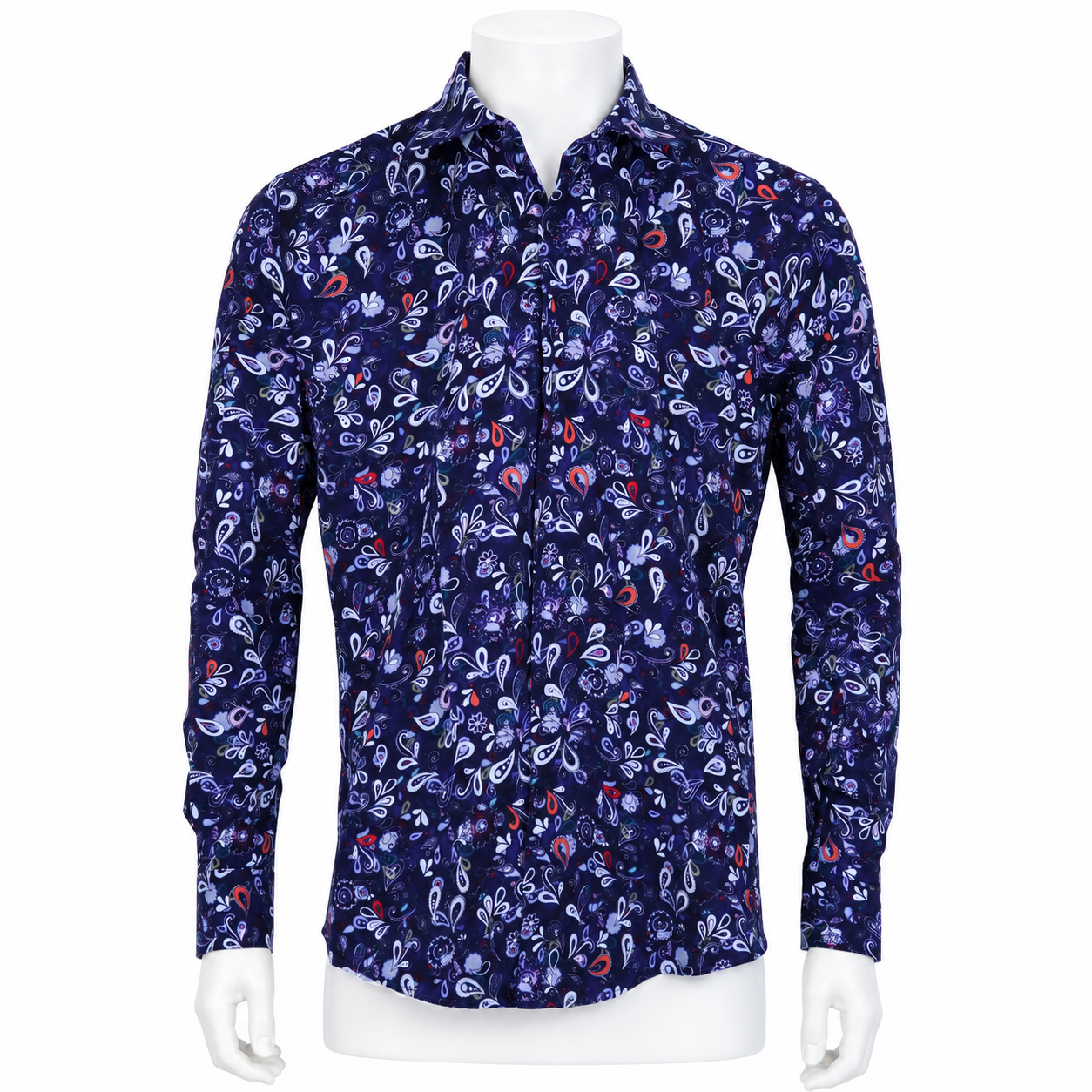 YGIANNI COTTON SATIN NAVY FLORAL SHIRT WITH P SQUARE